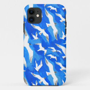 Flying seagulls on sky blue iPhone 11 case