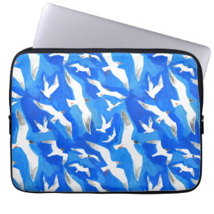 Flying seagulls on sky blue laptop sleeve