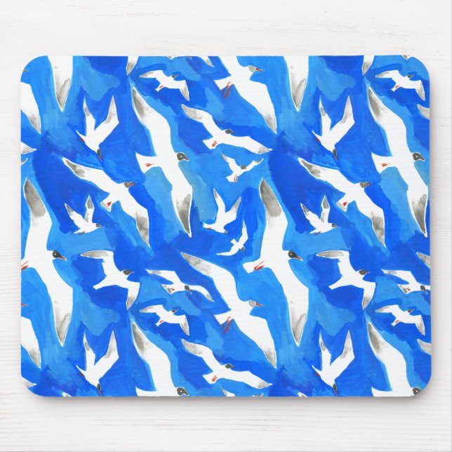 Flying seagulls on sky blue mouse mat (Front)