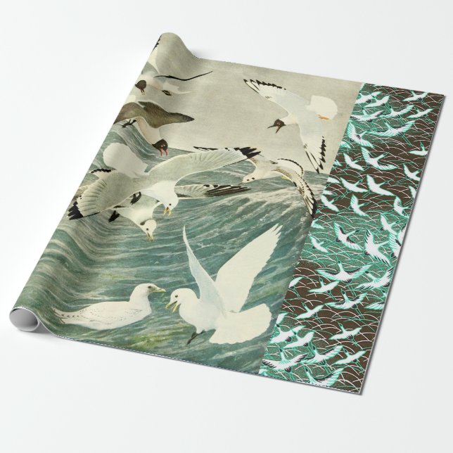 FLYING  SEAGULLS  OVER THE WAVES  WRAPPING PAPER (Unrolled)