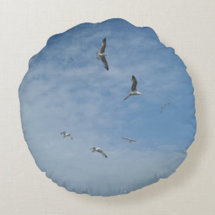 Flying Seagulls Round Pillow