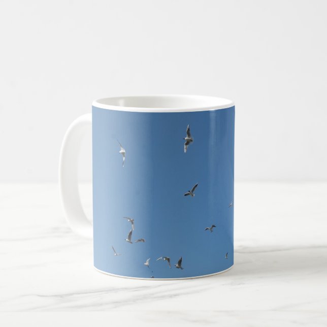 Flying Seagulls White Coffee Mug (Front Left)