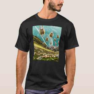Flying Sheep Funny Surreal Art Collage T-Shirt