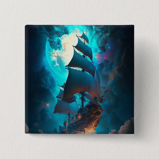 Flying Ship Fantasy Art 15 Cm Square Badge (Front)