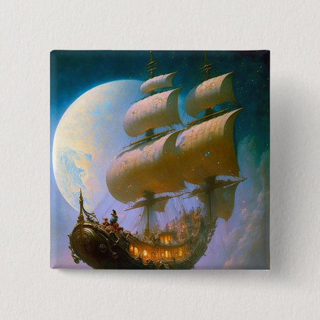 Flying Ship Fantasy Art 15 Cm Square Badge (Front)