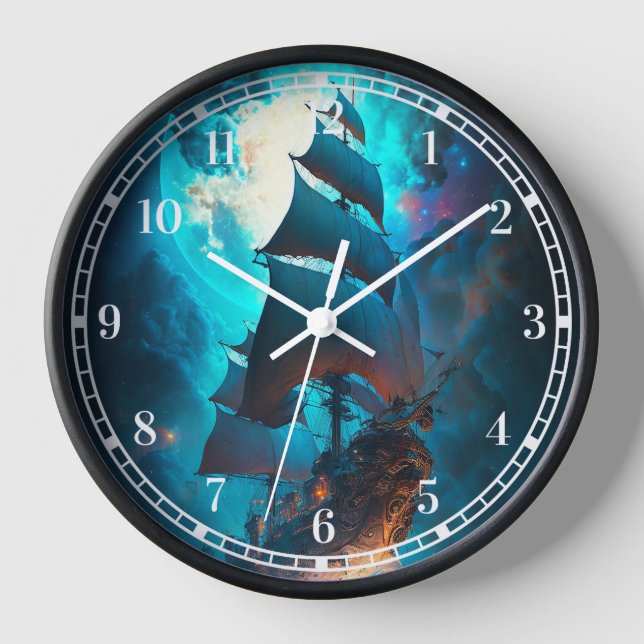 Flying Ship Fantasy Art Clock (Front)