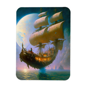 Flying Ship Fantasy Art Magnet