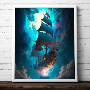 Flying Ship Fantasy Art Poster