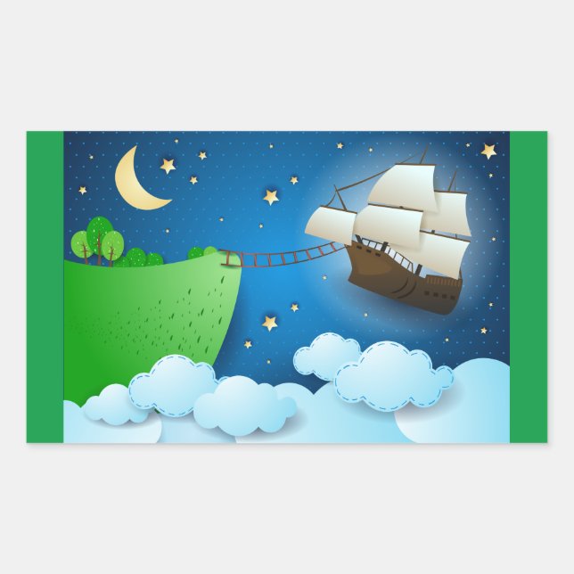 Flying ship on landing rectangular sticker (Front)