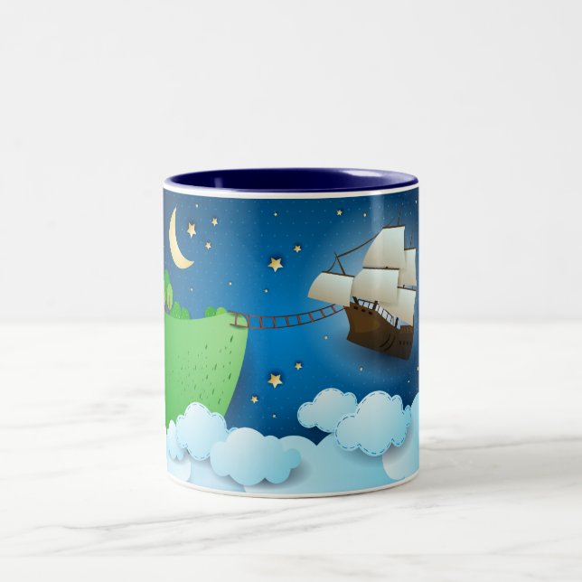 Flying ship on landing Two-Tone coffee mug (Center)