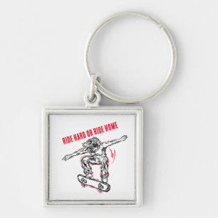 Flying Skater Doing Mid-Air Skateboarding Key Ring