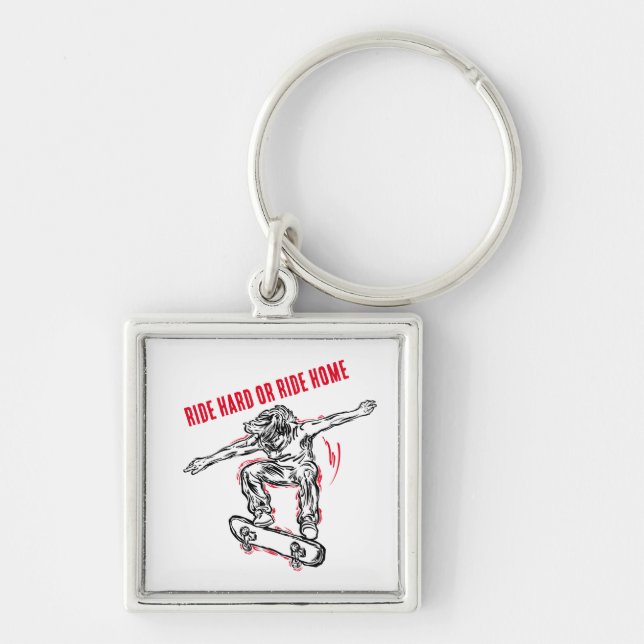 Flying Skater Doing Mid-Air Skateboarding Key Ring (Front)