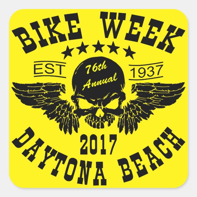 Flying Skull 76Th Daytona Beach Bike Week 2017 Square Sticker (Front)
