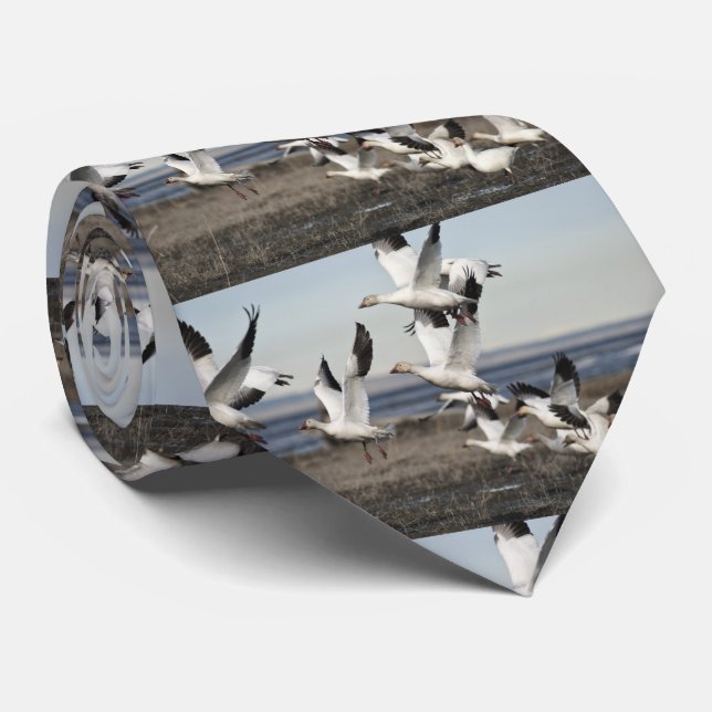 Flying Snow Geese Tie (Rolled)