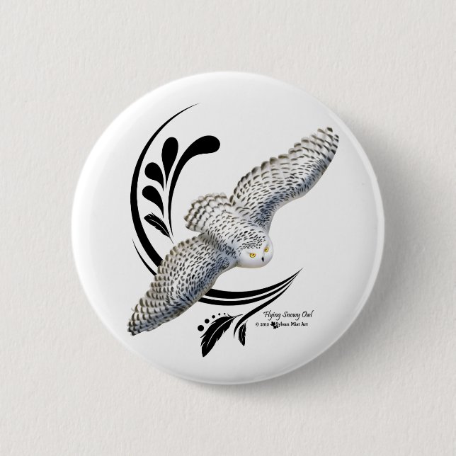 Flying Snowy Owl 6 Cm Round Badge (Front)