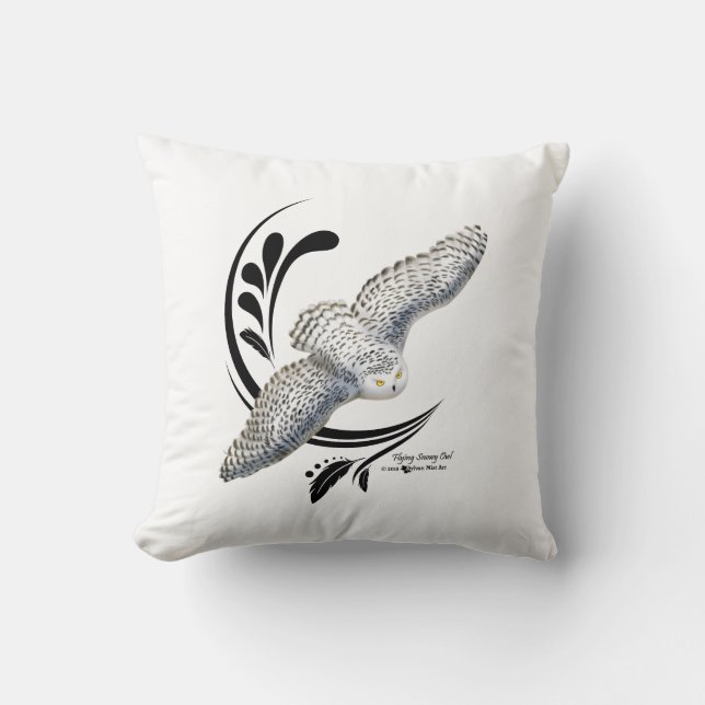 Flying Snowy Owl Cushion (Front)