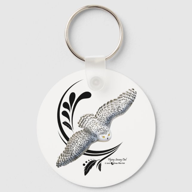 Flying Snowy Owl Key Ring (Front)