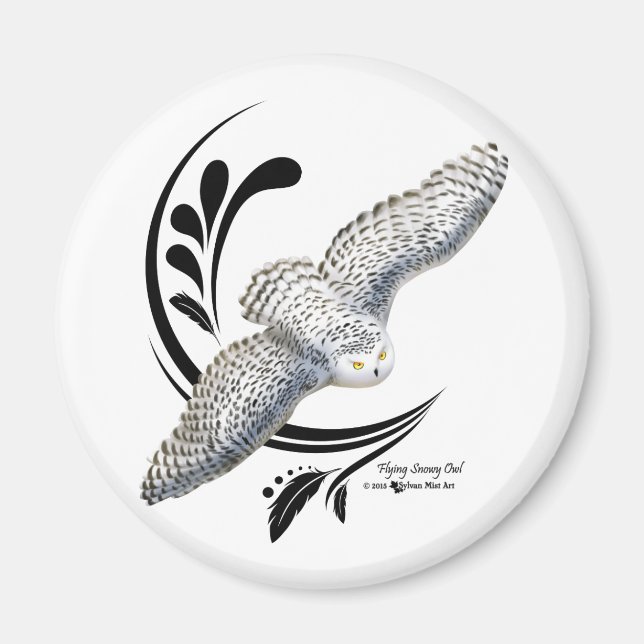 Flying Snowy Owl Magnet (Front)
