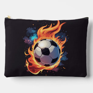 Flying soccer ball with flames.  accessory pouch