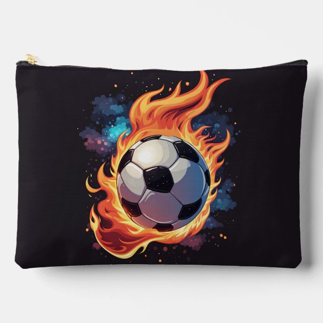 Flying soccer ball with flames.  accessory pouch (Front)