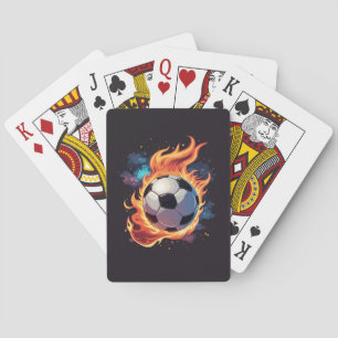 Flying soccer ball with flames.  playing cards