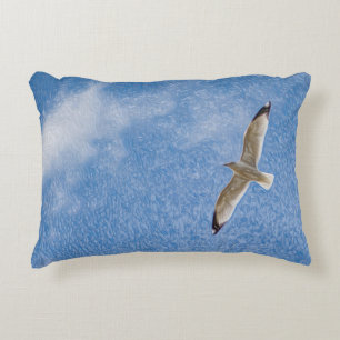Flying Solo Seagull in the Sky Decorative Cushion