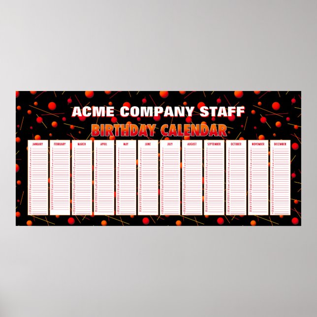 Flying Spheres Perpetual Birthday Calendar Poster (Front)