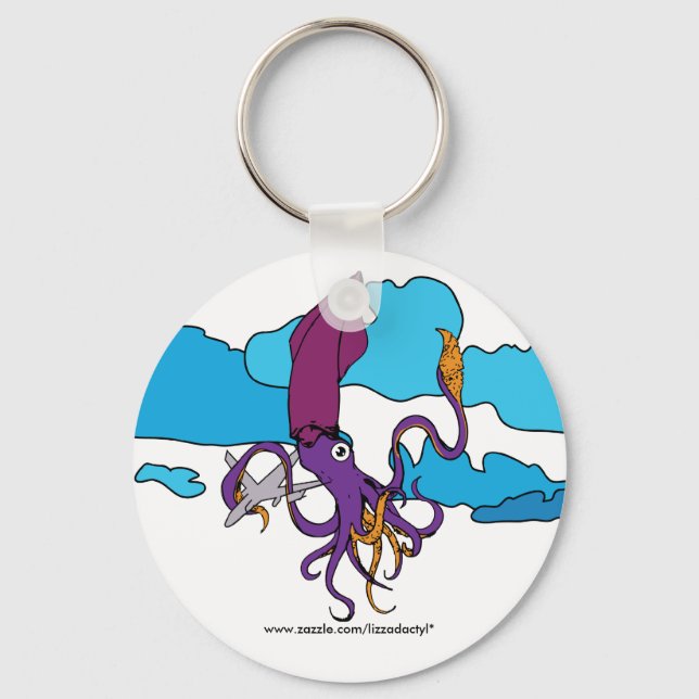 flying-squid-plane, www.zazzle.com/lizzadactyl* key ring (Front)