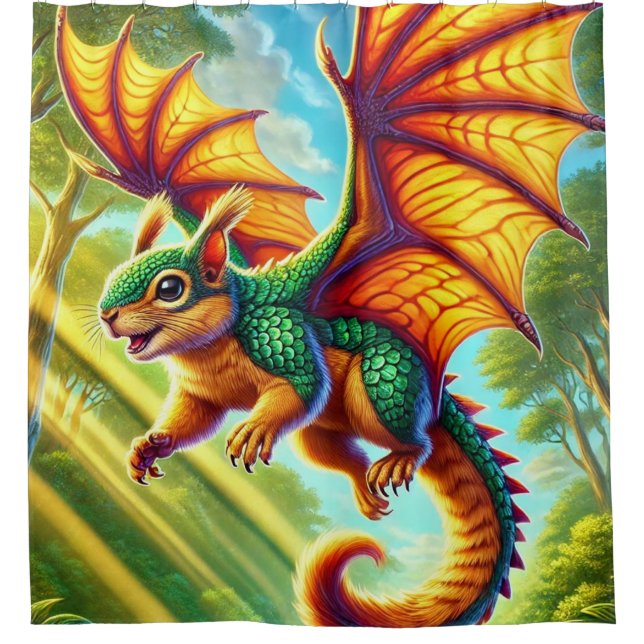 Flying Squirrel Dragon Shower Curtain (Front)