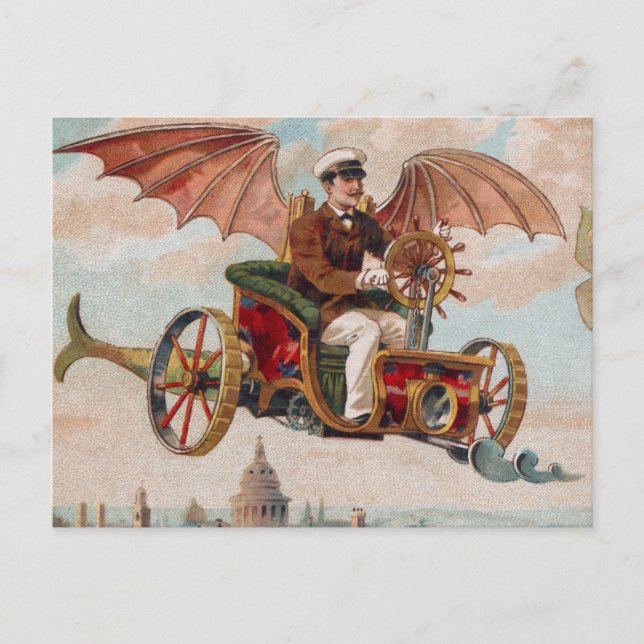 Flying Steampunk Car Postcard (Front)