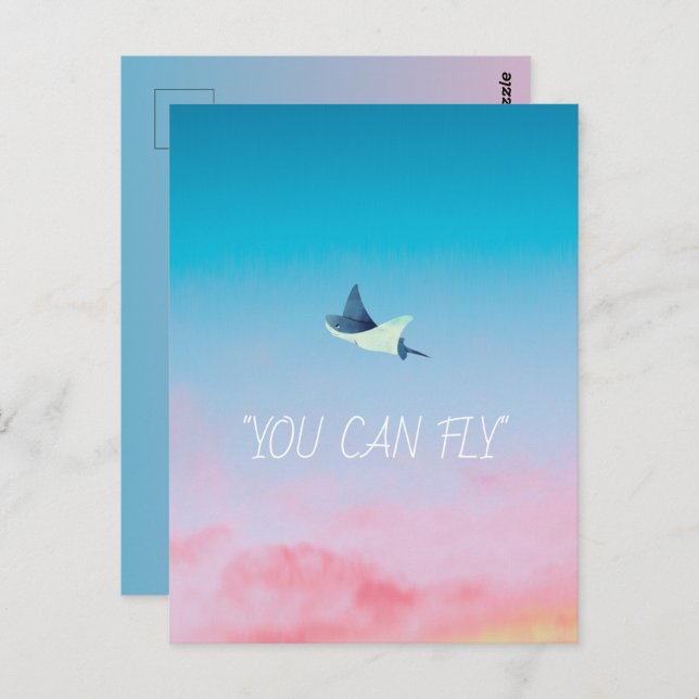 Flying Stingray and Encouragement Get Well Postcard (Front/Back)