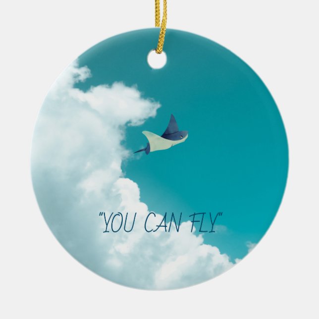 Flying Stingray   Ceramic Tree Decoration (Front)