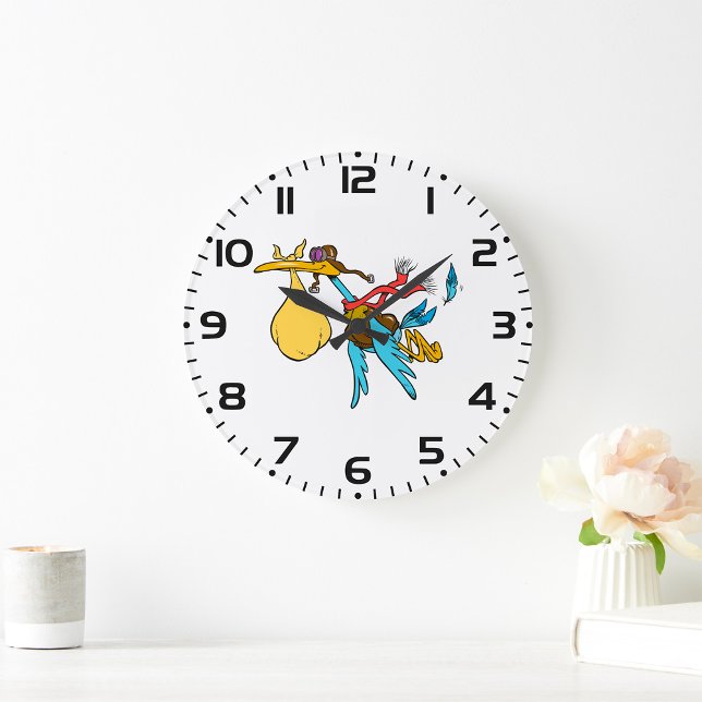 Flying Stork Cartoon with Goggles and Baby Bundle  Large Clock (Creator Uploaded)
