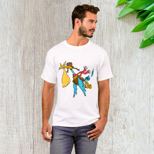 Flying Stork Cartoon with Goggles and Baby Bundle T-Shirt