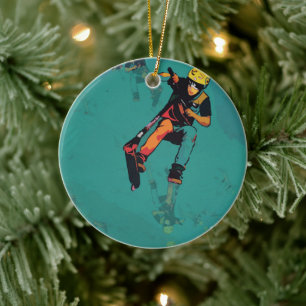 Flying Stunt Scooter Rider Ceramic Tree Decoration