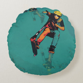 Flying Stunt Scooter Rider Round Cushion