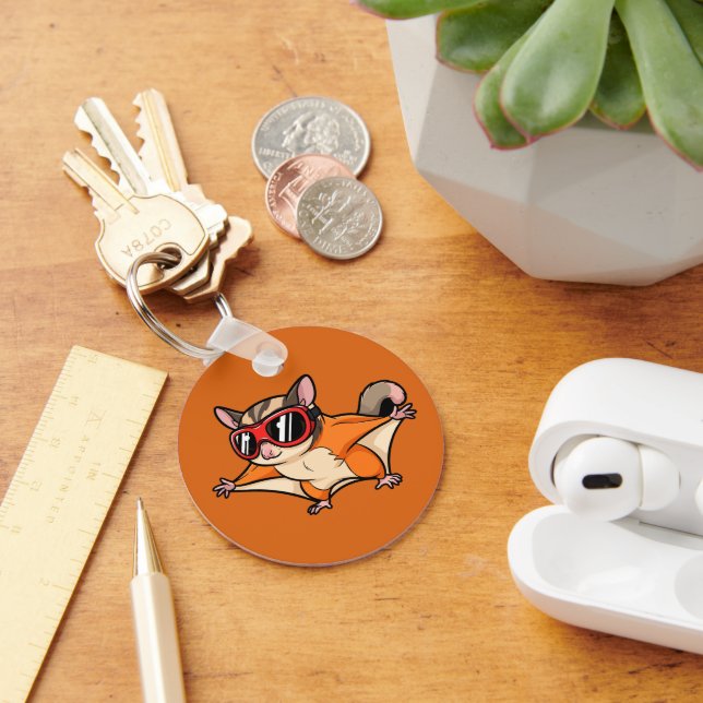 Flying Sugar Glider With Red Goggles Key Ring (Desk)