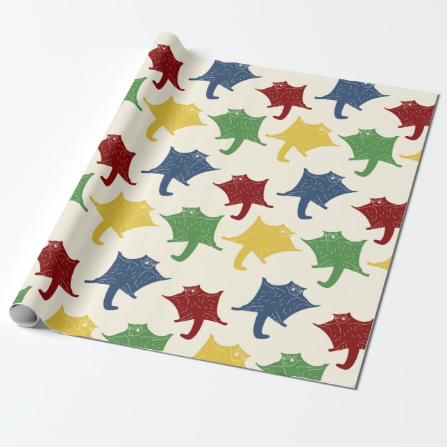 Flying Sugar Gliders Primary Colours Patterned Wrapping Paper (Unrolled)