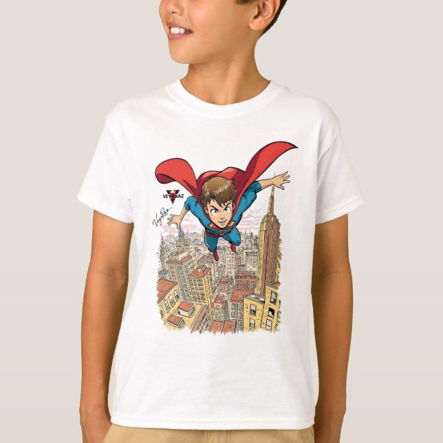 Flying Super Boy Cartoon T-Shirt – Dynamic Comic S (Front)