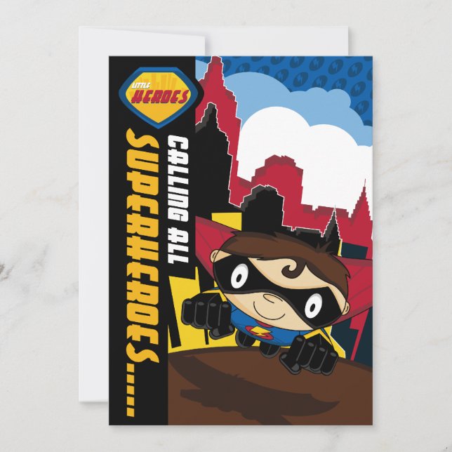 Flying Superhero Boy Party Invite (Front)