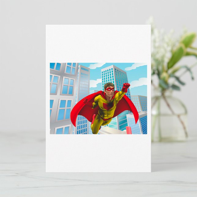 Flying Superhero Comic Style Red and Yellow Hero  Invitation (Creator Uploaded)