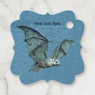 Flying Surreal Blue Bat With White Face on Blue Favour Tags