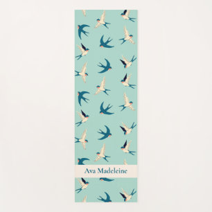 Flying Swallow Aqua Blue Custom Name Yoga Mat