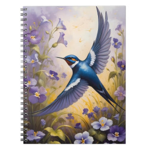 Flying Swallow Field of Violet Flowers Notebook