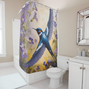 Flying Swallow Field of Violet Flowers Shower Curtain