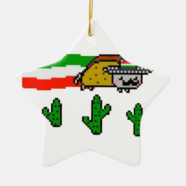 Flying Taco Cat Ceramic Tree Decoration (Front)