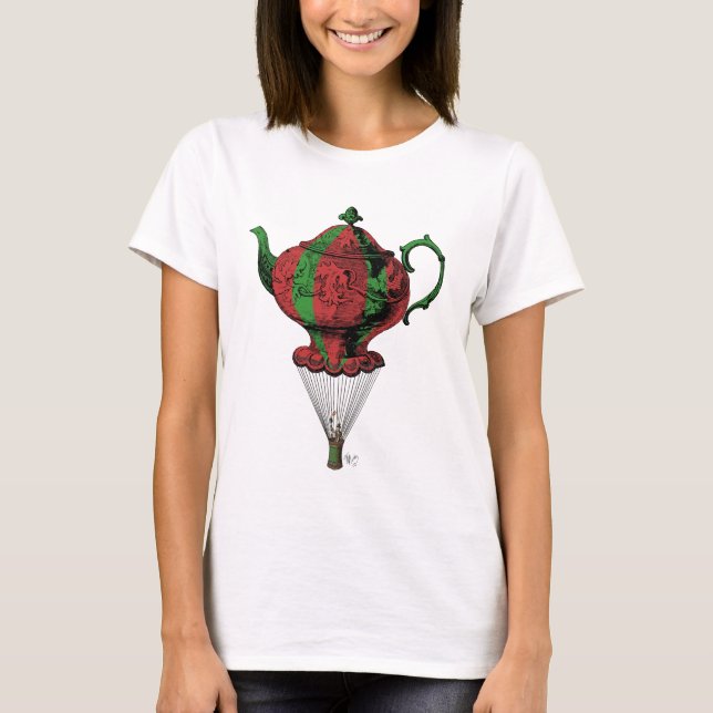Flying Teapot 2 Red and Green T-Shirt (Front)