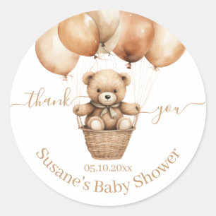 Flying Teddy Bear Baby shower Thank you   Classic Round Sticker