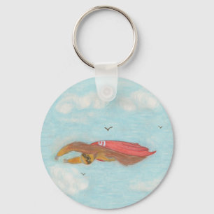 Flying Three Toed Sloth with red cape, Supersloth Key Ring