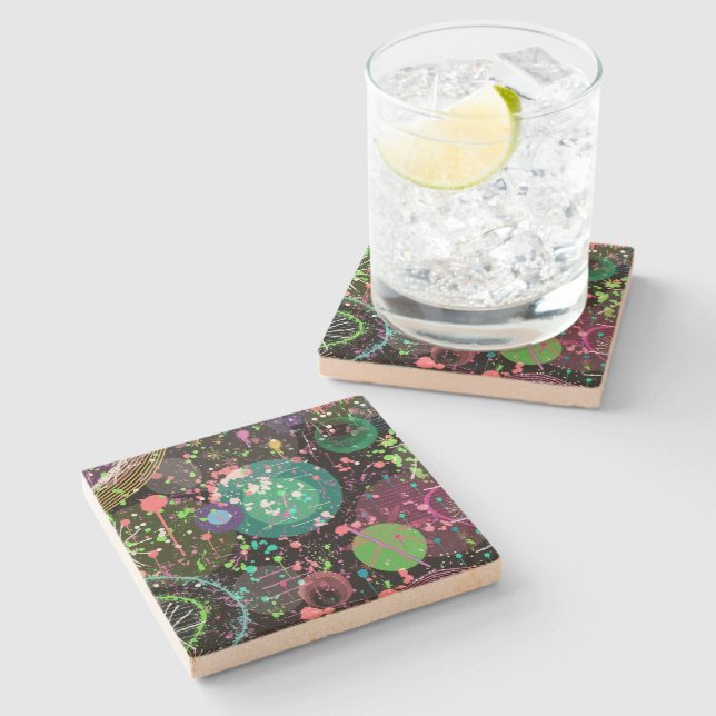 Flying Through Space: A Maximalist Abstract  Stone Coaster (Side)